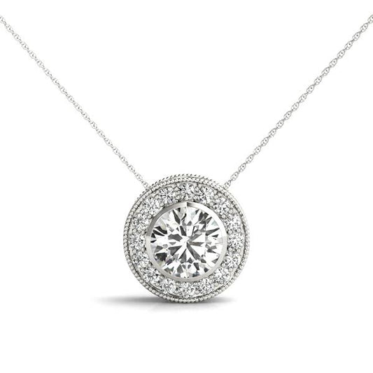 Diamond Pendant Necklace, Halo, Luster