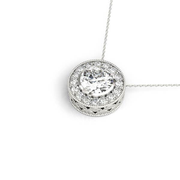 Diamond Pendant Necklace, Halo, Luster