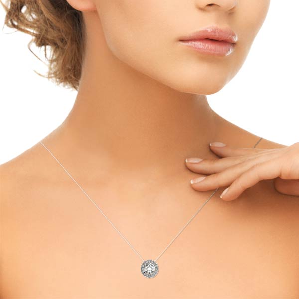 Diamond Pendant Necklace, Halo, Luster