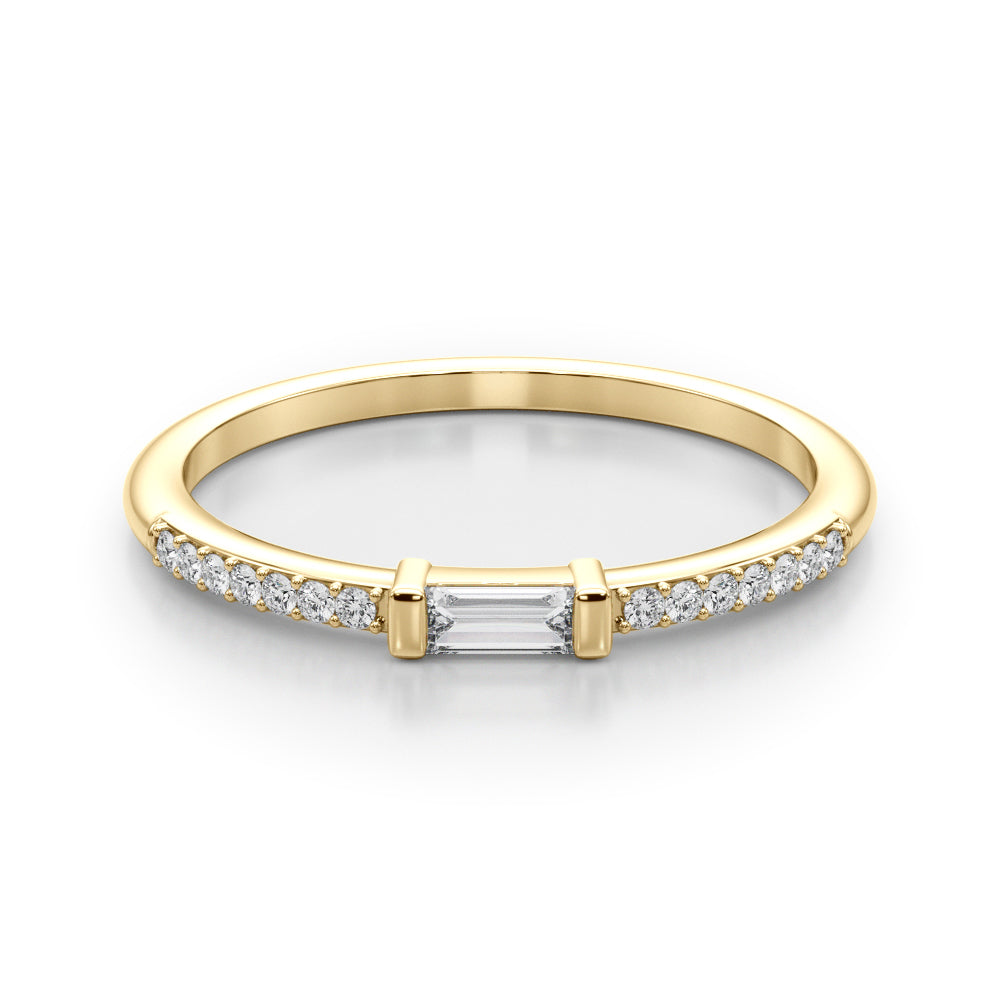 Diamond Wedding Ring, Paved, Baguette Center