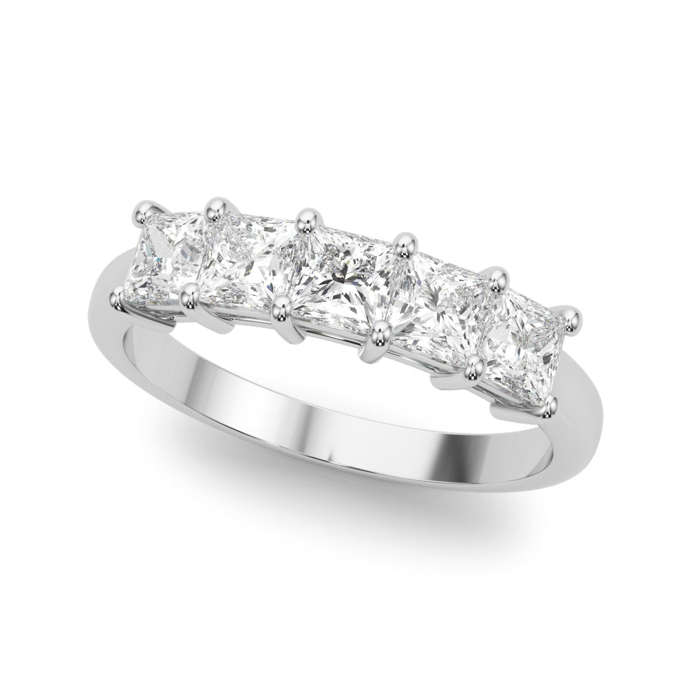 Diamond Wedding Ring, 5 Stone Setting, Princess Cut