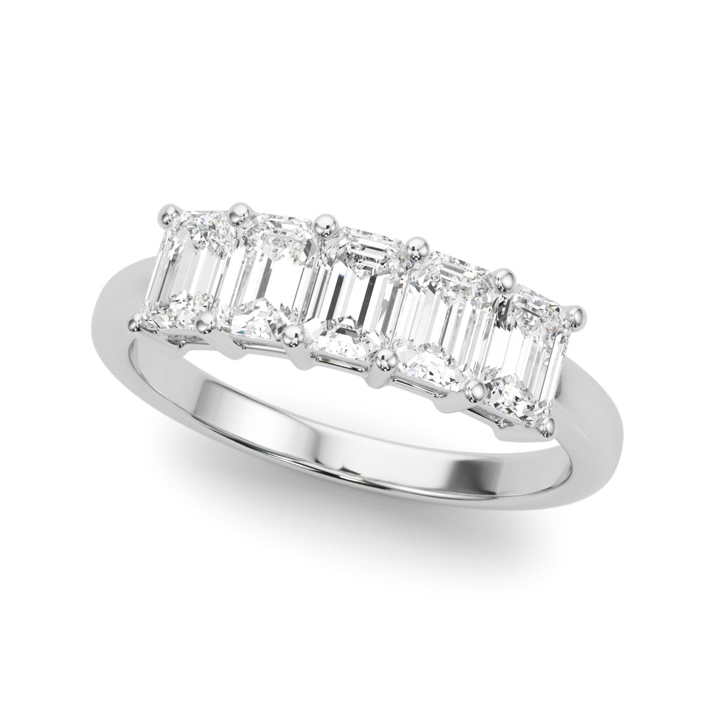 Diamond Wedding Ring, 5 Stone Setting, Emerald Cut