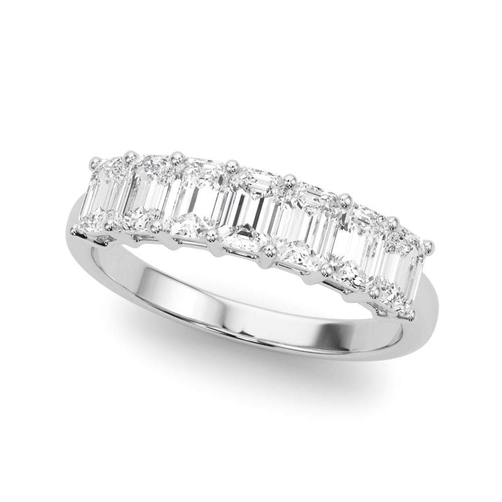 Diamond Wedding Band, 7 Diamond Setting, Emerald Cut