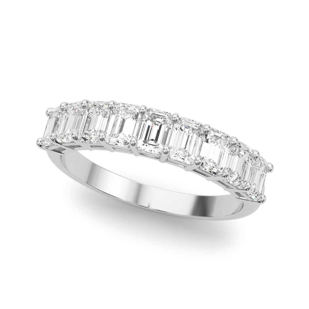 Diamond Wedding Band, 9 Diamond Setting, Emerald Cut