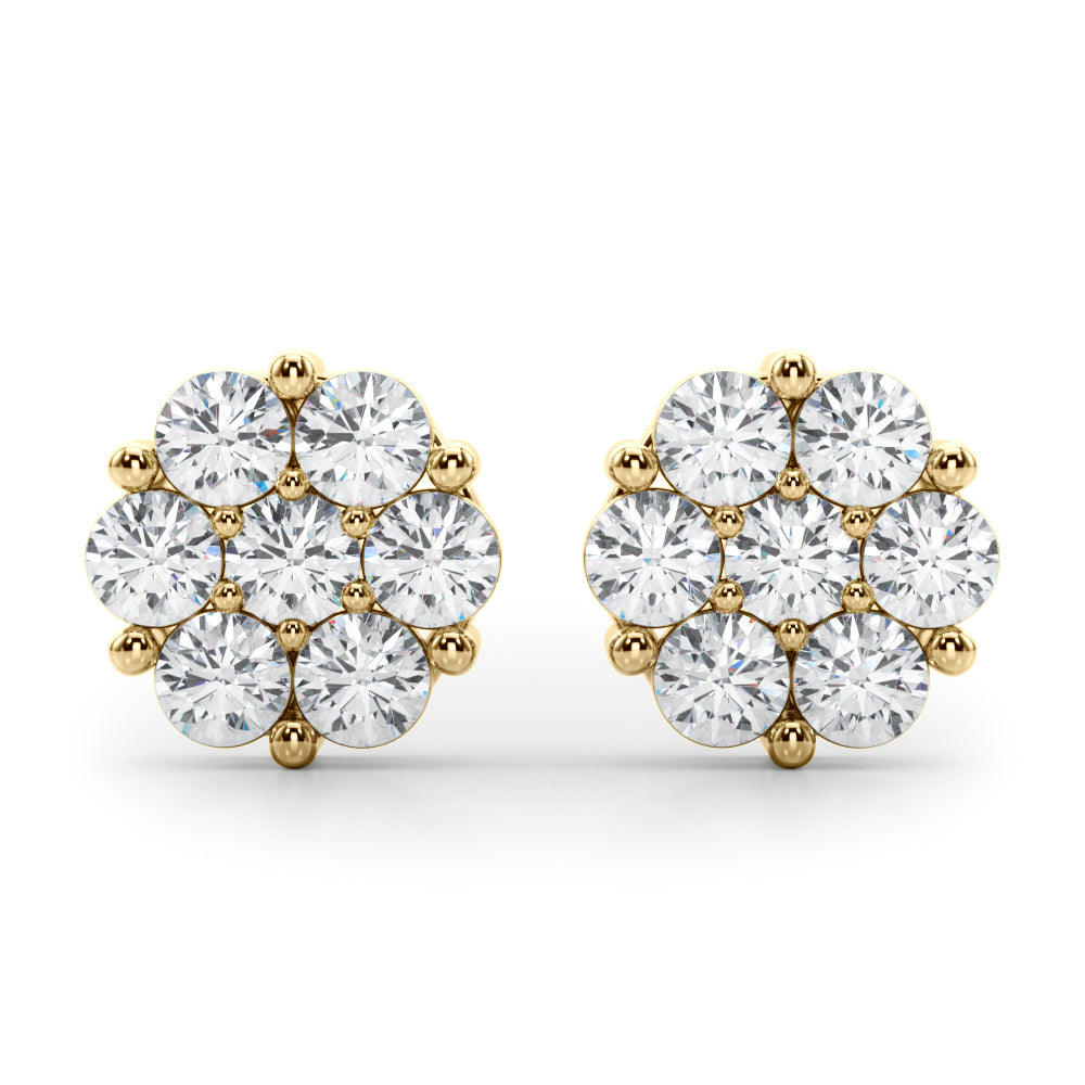 Diamond Earrings, Cluster Studs, Peony