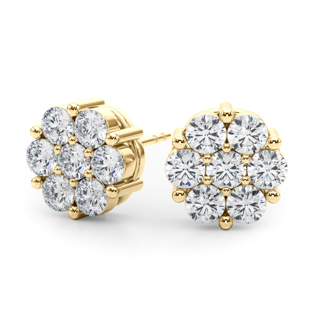 Diamond Earrings, Cluster Studs, Peony