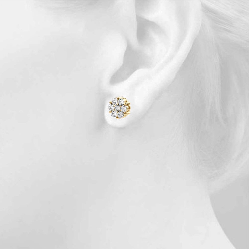 Diamond Earrings, Cluster Studs, Peony