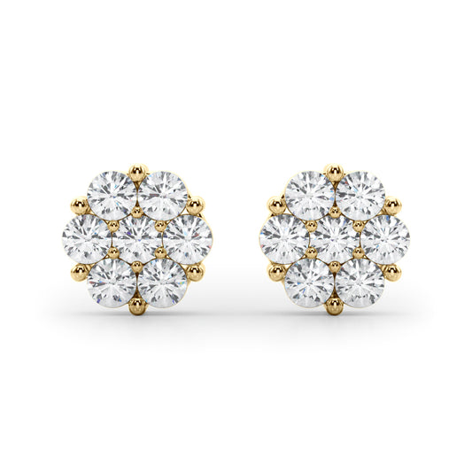 Diamond Earrings, Cluster Studs, Peony