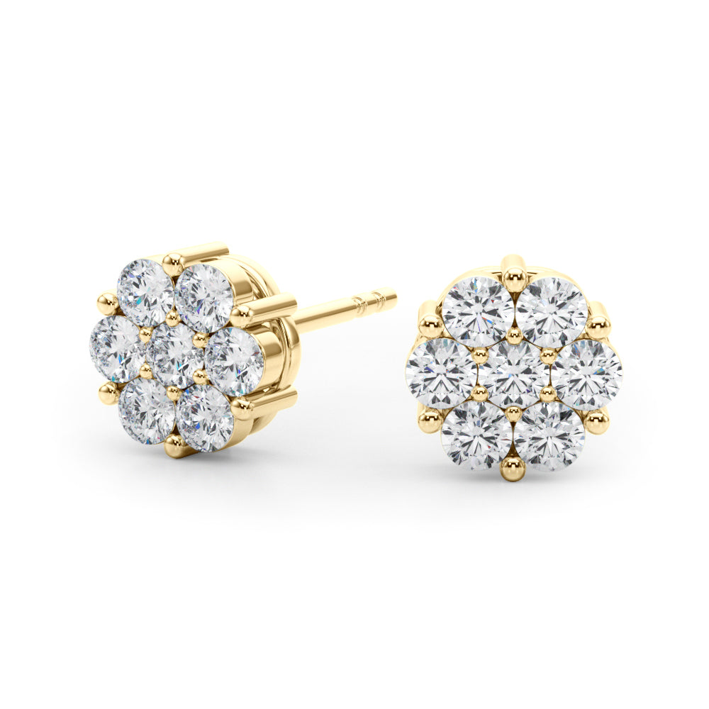 Diamond Earrings, Cluster Studs, Peony