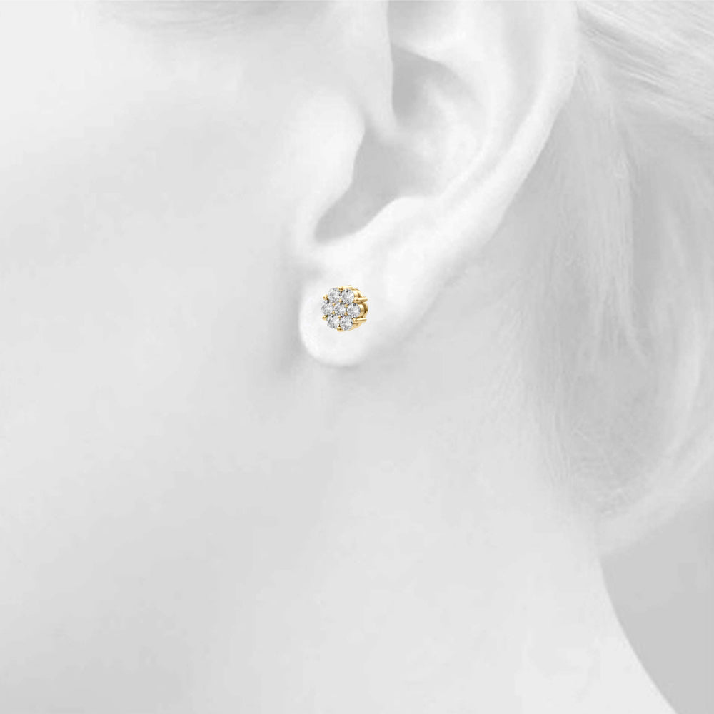 Diamond Earrings, Cluster Studs, Peony