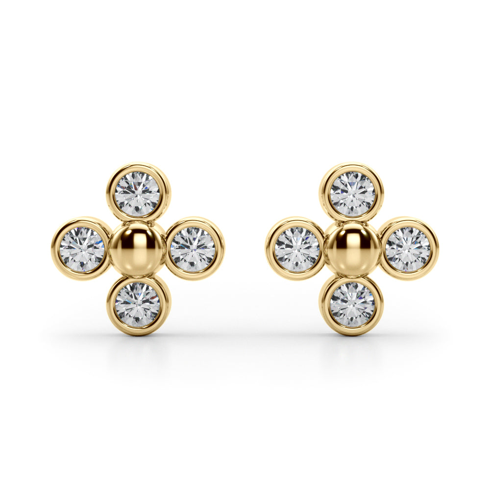 Diamond Earrings, Cluster Studs, Clover