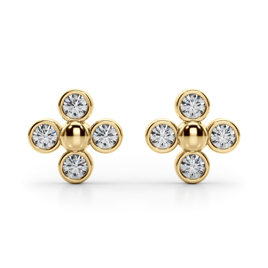 Diamond Earrings, Cluster Studs, Clover