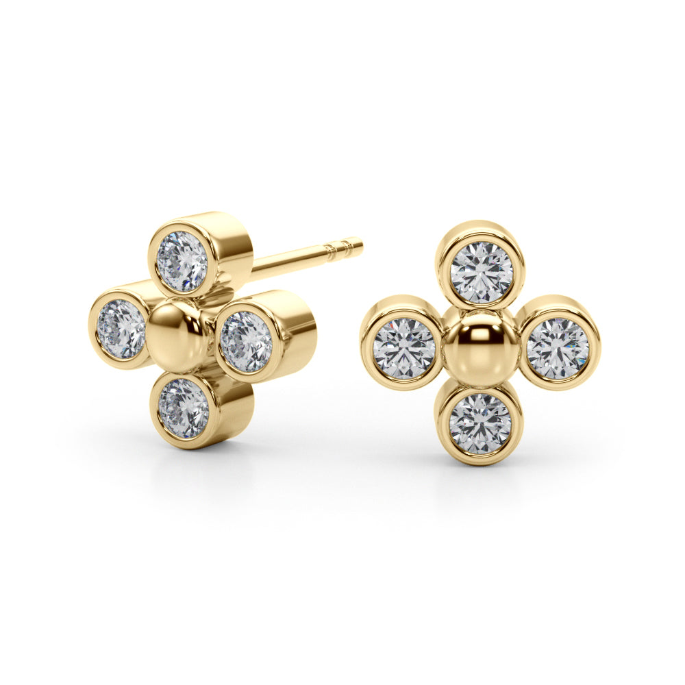 Diamond Earrings, Cluster Studs, Clover