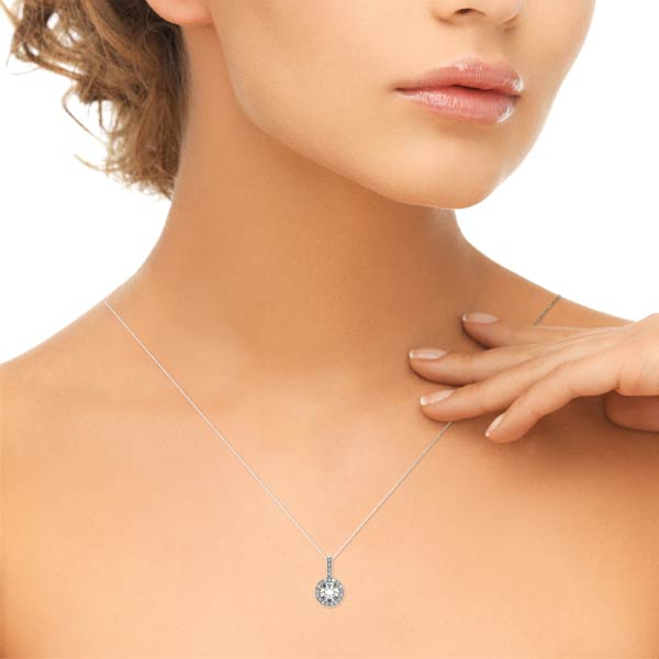 Diamond Necklace,Halo, Round Cut