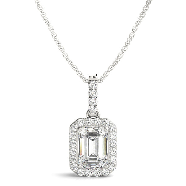 Diamond Necklace,Halo, Emerald Cut