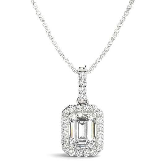 Diamond Necklace,Halo, Emerald Cut