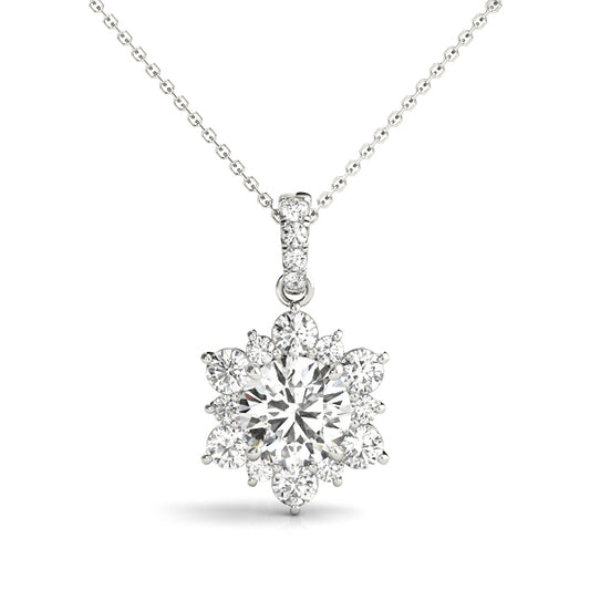 Diamond Pendant Necklace, Diamond Peony